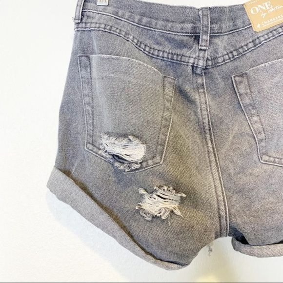 One Teaspoon Phantom Grey Chargers Distressed Mid Rise Denim Shorts 26 - Picture 6 of 11